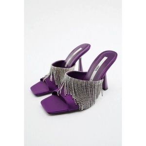 New Zara Purple Sparkly Rhinestone Heeled Sandals 3800/810 Size 8
